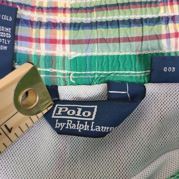 Polo Ralph Lauren Swim Trunks Men's Large Green Plaid Mesh Board Short Vintage - Picture 2 of 11